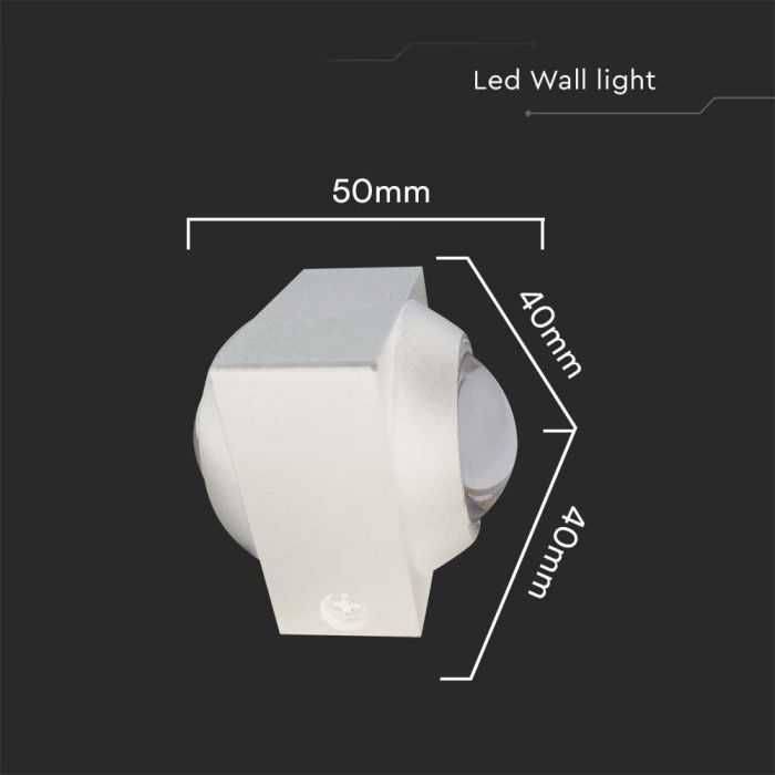 V-tac 2W LED sieninis šviestuvas, baltas, 3000K, IP54