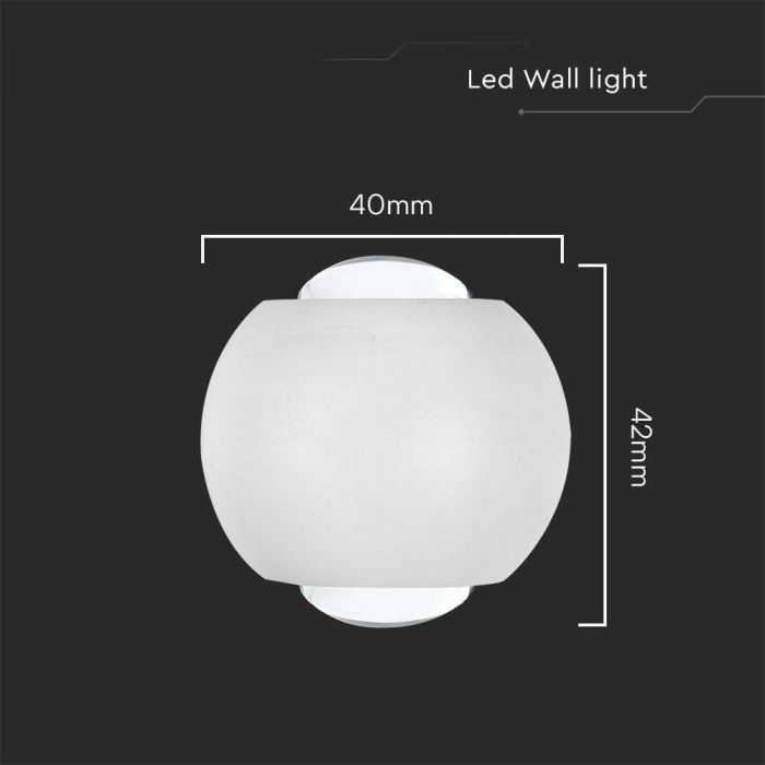 V-tac 2W LED sieninis šviestuvas, baltas, 4000K, IP54