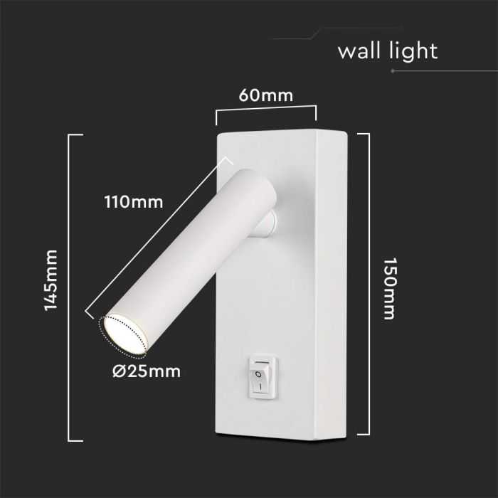 V-tac 2W LED sieninis šviestuvas, baltas, 4000K