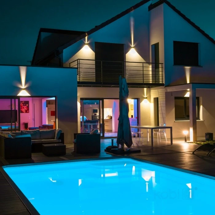 Sieninis šviestuvas 2x2W LED sieninis fasado šviestuvas QUERK, juodas, 3000K, IP54, 0–90°, šviečia į viršų ir į apačią