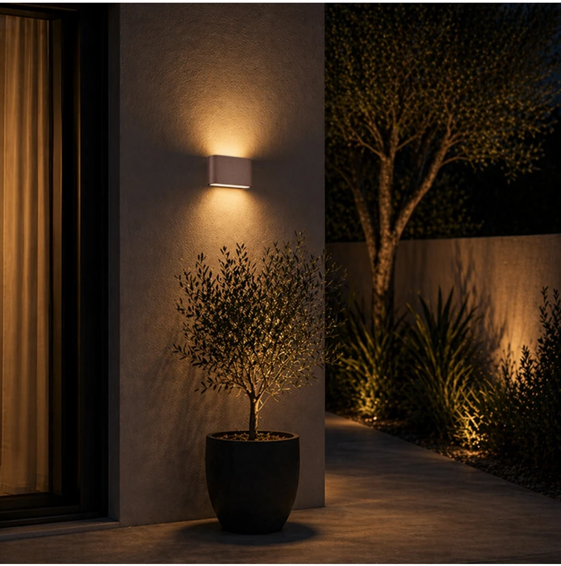 Sieninis šviestuvas 2x6W LED sieninis lauko šviestuvas, rudas, 2700K, IP65, šviečia į viršų ir į apačią, E239-27