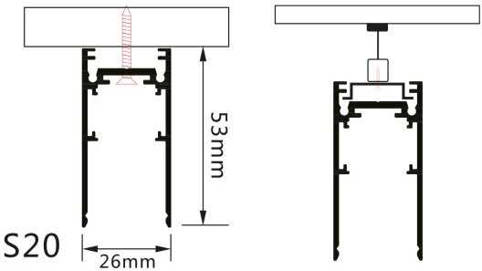 Paviršinis magnetinės sistemos bėgelis OPTONICA, juodas, 1m