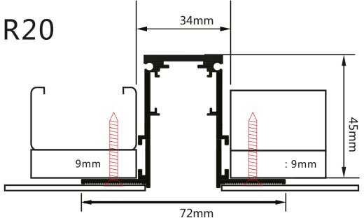 Užglaistomas magnetinės sistemos bėgelis OPTONICA, juodas, 1.5m, R20