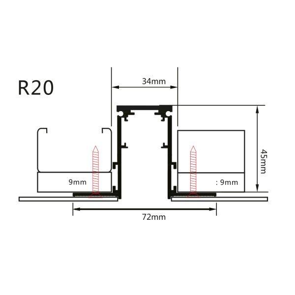 Užglaistomas magnetinės sistemos bėgelis OPTONICA, juodas, 2m, R20