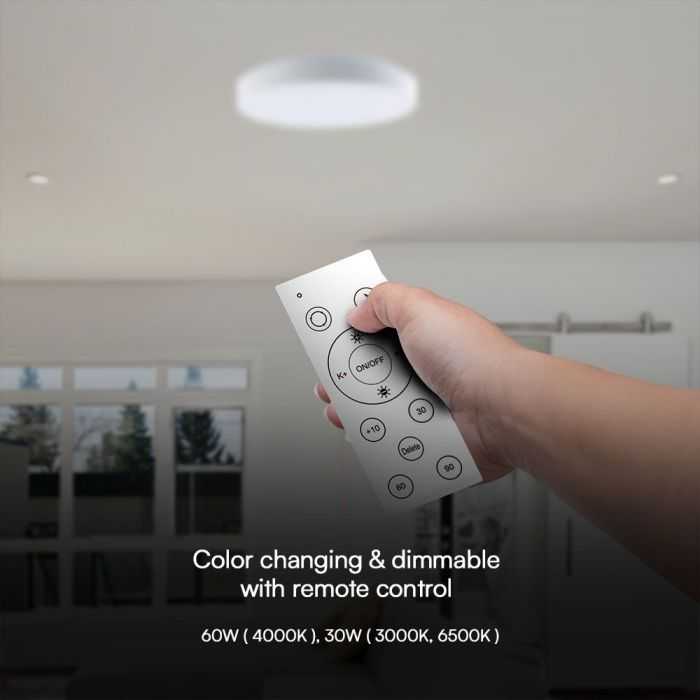 Lubinis šviestuvas V-tac 30/60W LED paviršinis šviestuvas, baltas, 3000/4000/6500K, dimeriuojamas, ELEGANT dangtelis