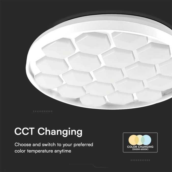 Lubinis šviestuvas V-tac 30/60W LED paviršinis šviestuvas, baltas, 3000/4000/6500K, dimeriuojamas, BEEHIVE dangtelis