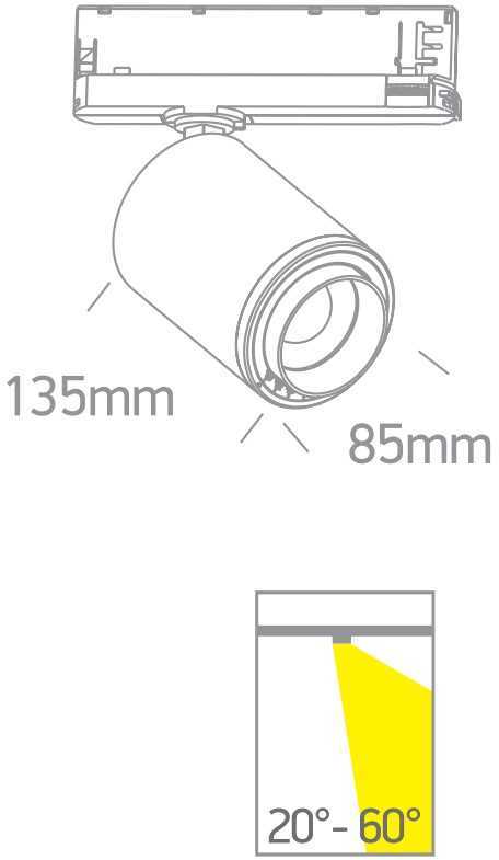 30W LED akcentinis bėgelio šviestuvas, baltas, 3000K, reguliuojamas šviesos kampas, 65650CT/W/W