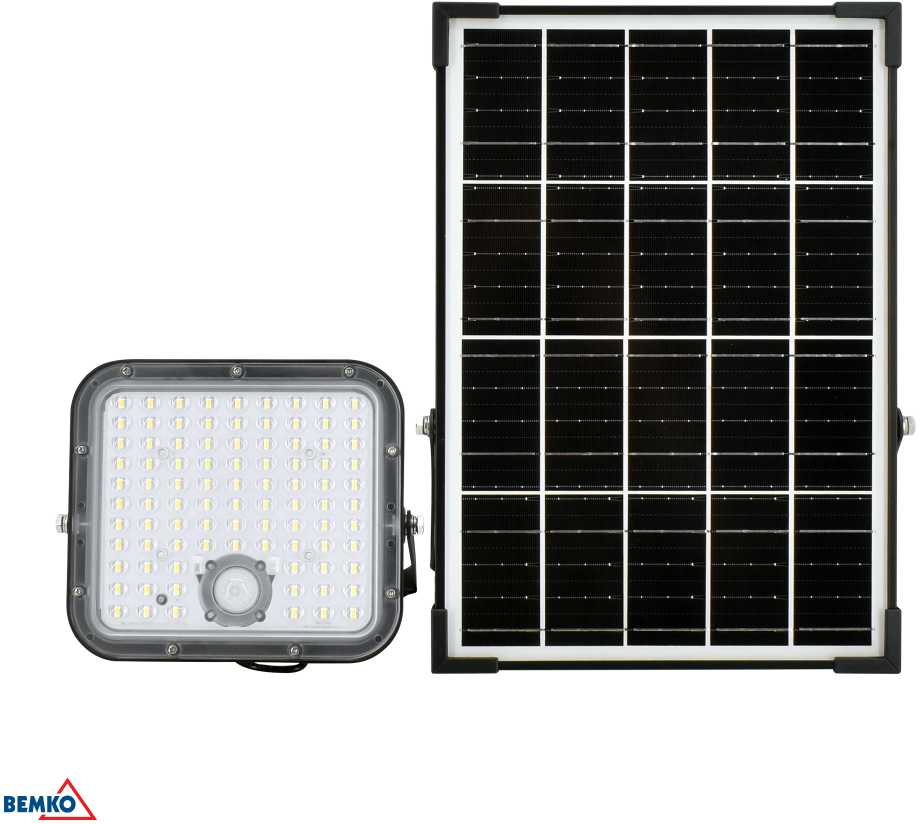 30W LED įkraunamas prožektorius su saulės baterija ir judesio davikliu, juodas, 4000K, IP65