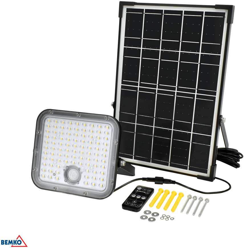 30W LED įkraunamas prožektorius su saulės baterija ir judesio davikliu, juodas, 4000K, IP65