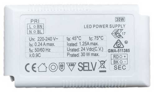 30W LED maitinimo šaltinis, IP20, 24V, 00/8077