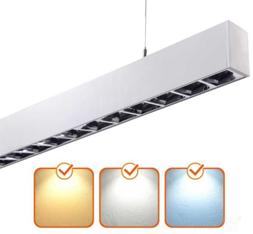 Pakabinamas šviestuvas 30W LED paviršinis/pakabinamas linijinis šviestuvas KOLINE K2 PROFESSIONAL, baltas, 3000/4000/6500K, UGR19