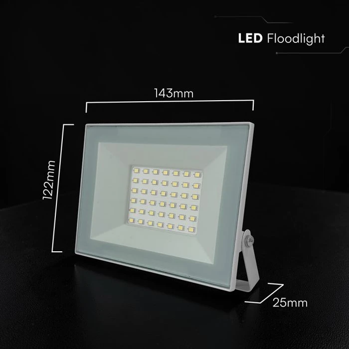30W LED prožektorius, baltu korpusu, 6500K