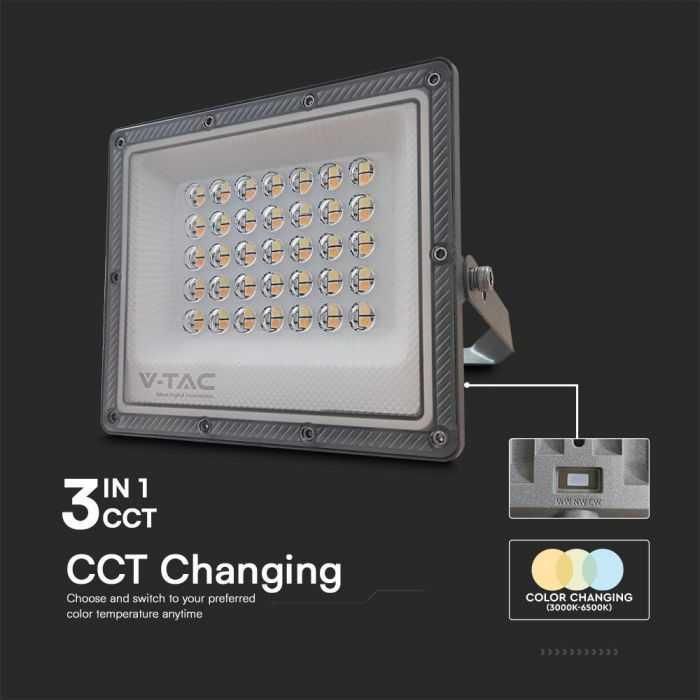 V-tac 30W LED prožektorius, pilkas, 3000/4000/6500K