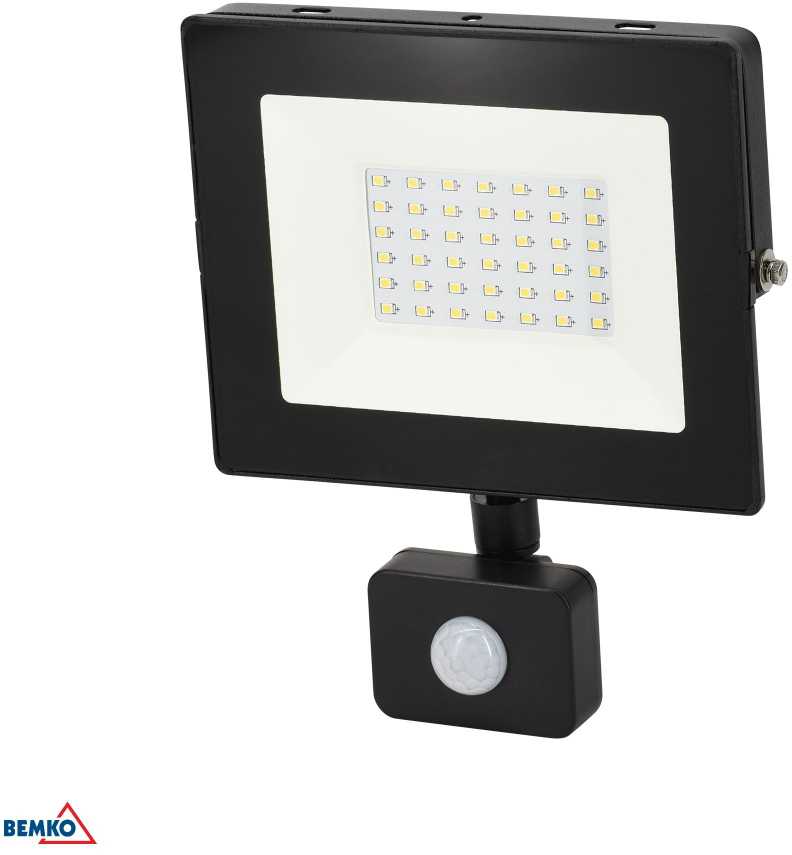 30W LED prožektorius su judesio davikliu KASTEL, juodas, 4000K, IP65, 120°