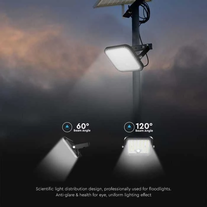 V-tac 30W LED prožektorius su saulės baterija, juodas, 6400K, su judesio davikliu