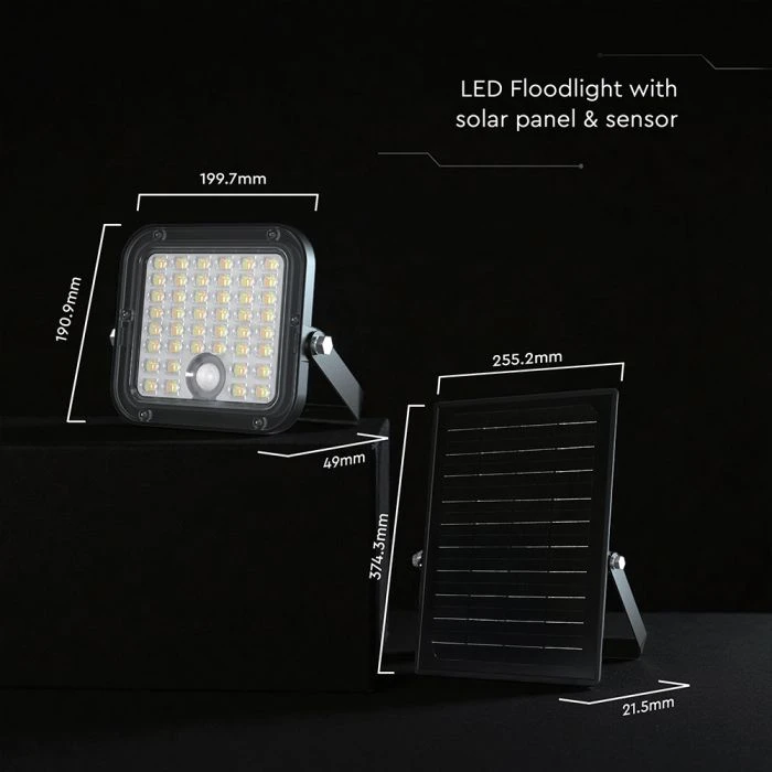 30W LED prožektorius su saulės baterija ir judesio davikliu, juodas, 4000/6000K