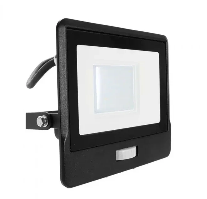 30W LED prožektorius V-TAC, juodu korpusu, 3000K, su judesio davikliu