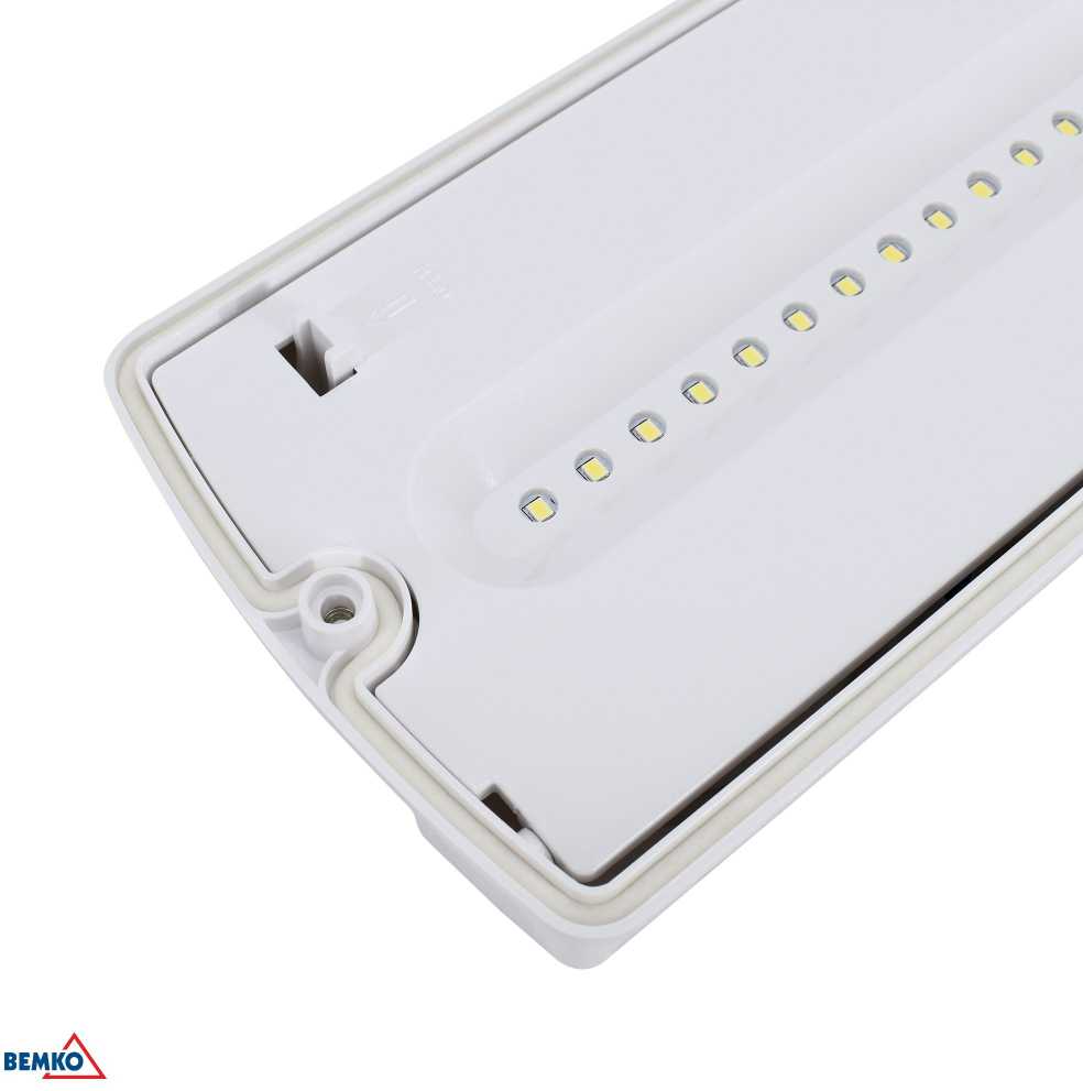 3,5W LED paviršinis evakuacinis šviestuvas GALER, baltas, 6500K, IP65, 3h veikimas autonominiu režimu, su piktogramų rinkiniu