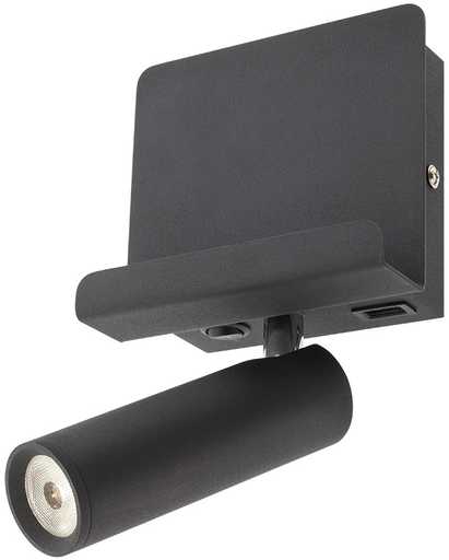 3,5W LED sieninis šviestuvas PANEL, juodas, 3000K, su USB