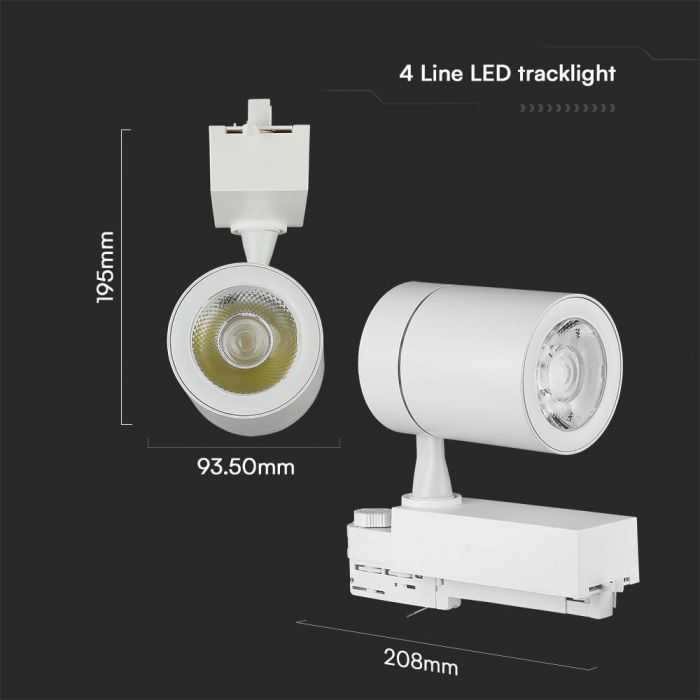 V-tac 35W LED šviestuvas į bėgelius, baltas, 3000K