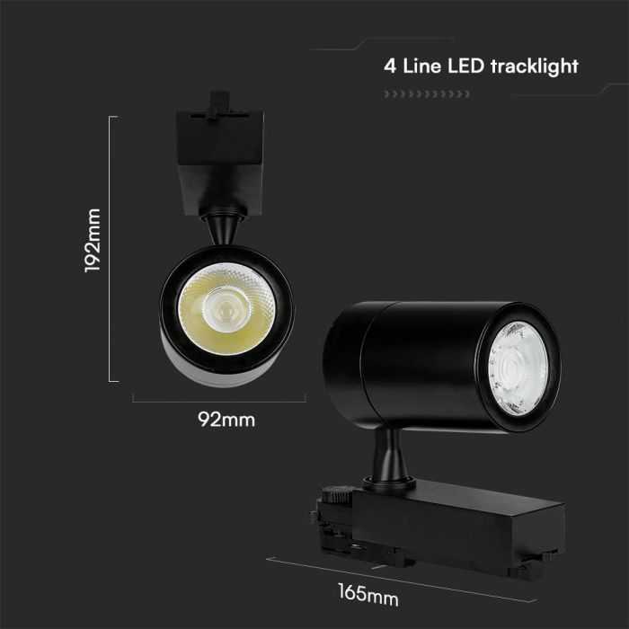 V-tac 35W LED šviestuvas į bėgelius, juodas, 6000K