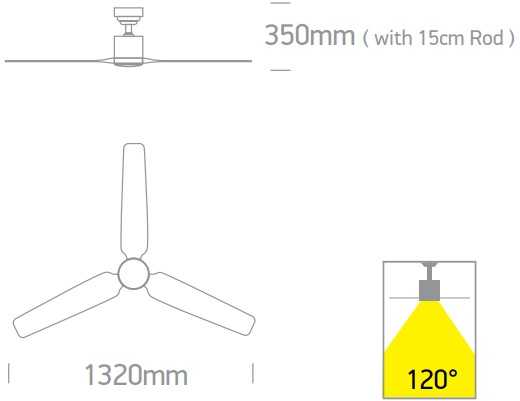 Lubinis šviestuvas 35W ventiliatorius su dimeriuojamu 22W LED šviestuvu, baltas, 3000/4000/5500K, 6310/W/V