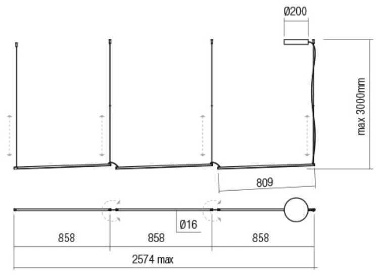 36W LED pakabinamas šviestuvas STICK, juodas, 3000K, dimeriuojamas, 01-2799
