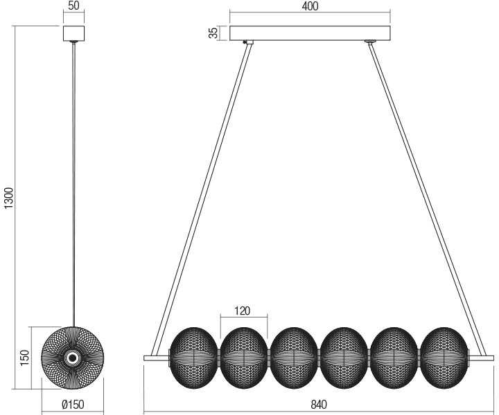 36W LED pakabinamas šviestuvas VENTURA, juodas, 3000K
