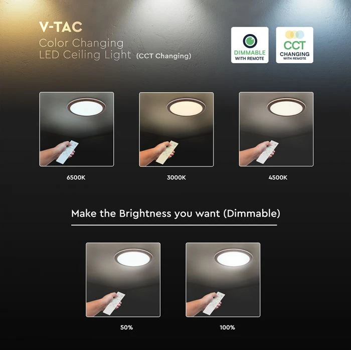 Lubinis šviestuvas 36W LED paviršinis šviestuvas, baltos/rudos sp., 3000/4500/6500K, dimeriuojamas