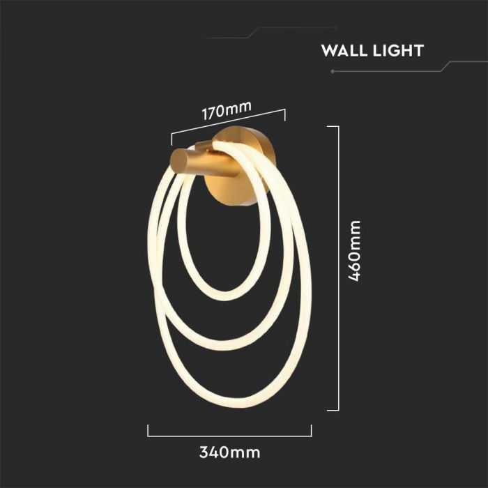 V-tac 36W LED sieninis šviestuvas, aukso sp., 3000K