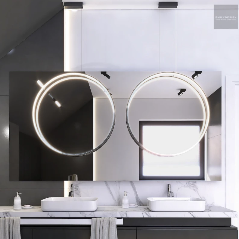 36W pakabinamas šviestuvas ECHO VERTICAL 90cm, šviečiantis į vidų, 4000K, aukso spalvos