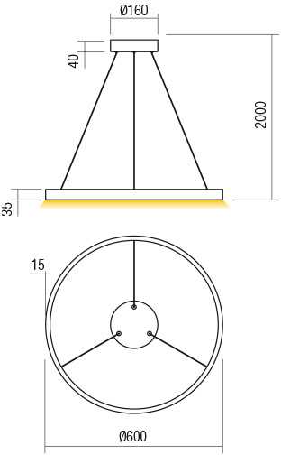 37W LED pakabinamas šviestuvas FEBE, matinės aukso sp., 4000K, dimeriuojamas, 01-2866
