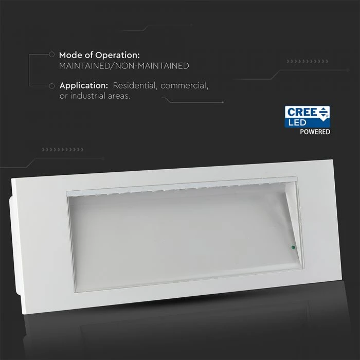 3,8W LED evakuacinis šviestuvas, baltos/juodos sp., 6000K, CREE LED chip