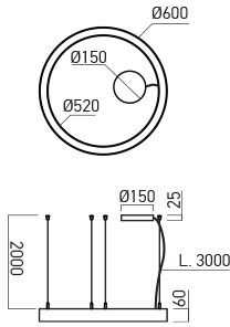 38W LED paviršinis/pakabinamas šviestuvas XAMBIT, baltas, 3000K, 60cm