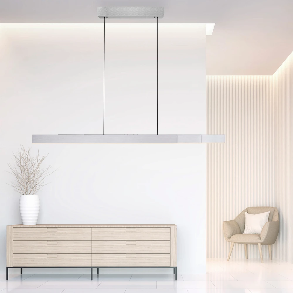39W LED pakabinamas šviestuvas MOTO-RISE, sidabro sp., 2700-5000K, dimeriuojamas, reguliuojamo aukščio ir ilgio