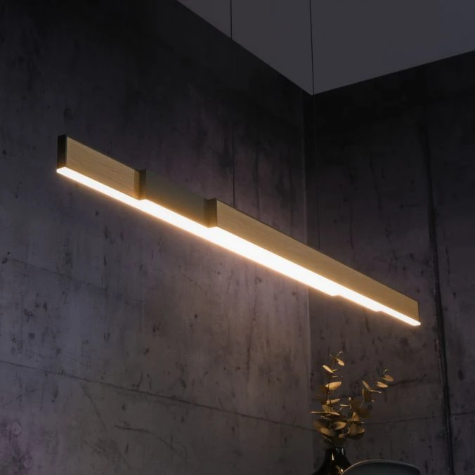 39W LED pakabinamas šviestuvas MOTO-RISE, ąžuolo/juodos sp., 2700-5000K, dimeriuojamas, reguliuojamo aukščio ir ilgio