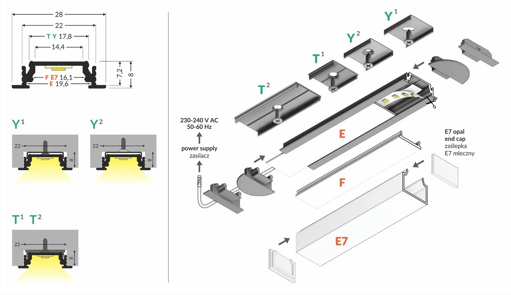 3m LED juostos profilio GROOVE14, baltas