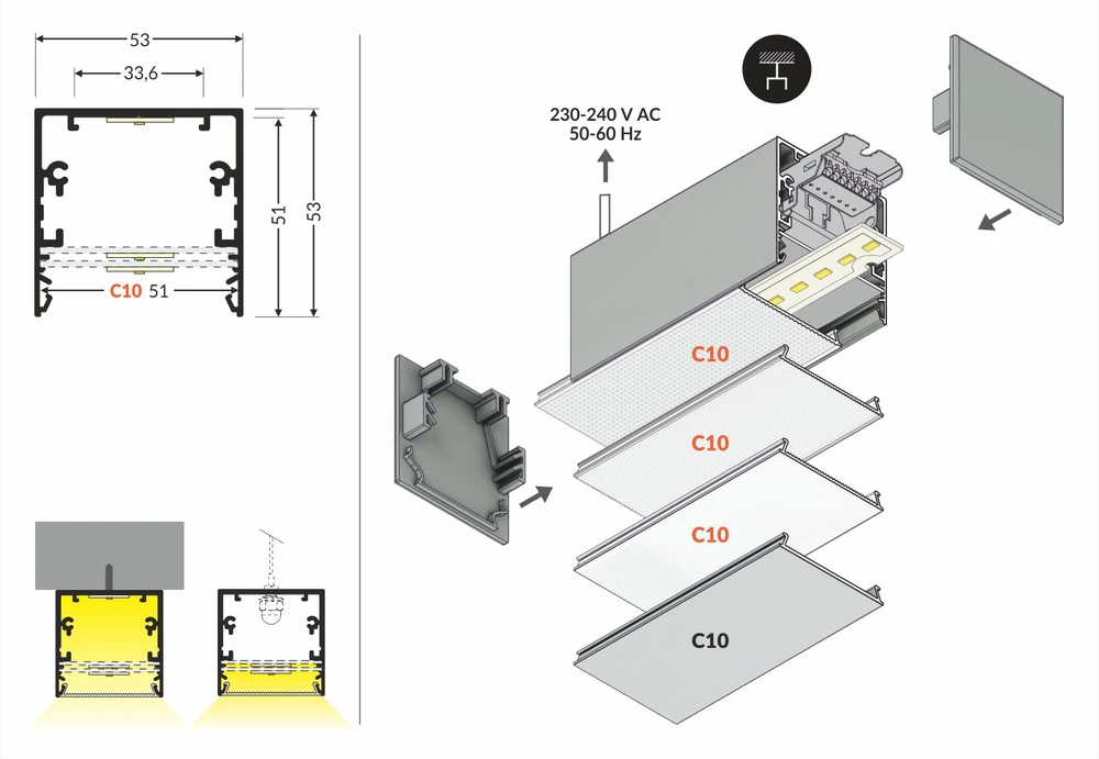 3m LED juostos profilio PHIL53, baltas