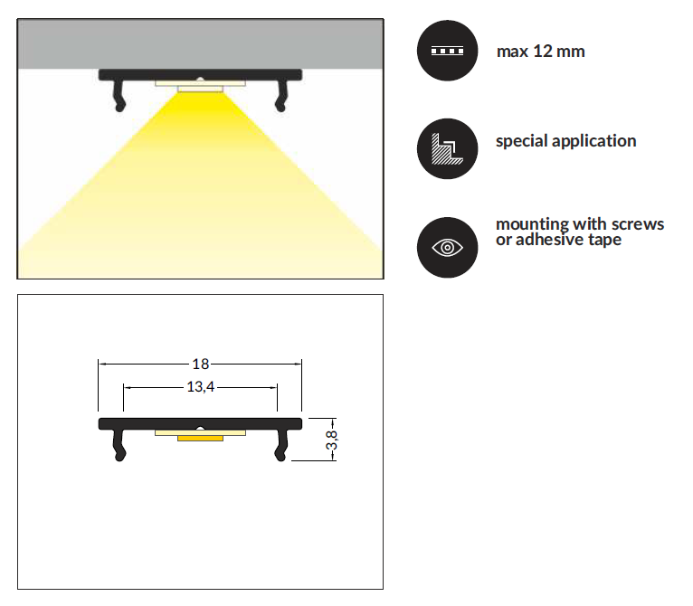 3m LED juostos profilis FIX12, anoduotas aliuminis