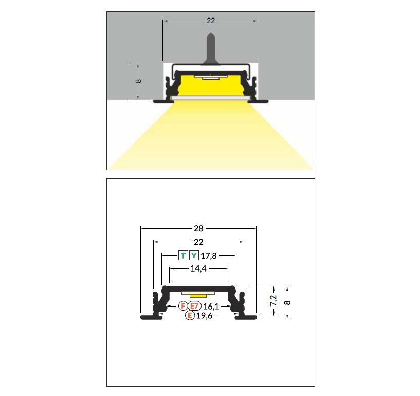 3m LED juostos profilis GROOVE14 EF/TY, neanoduotas aliuminis