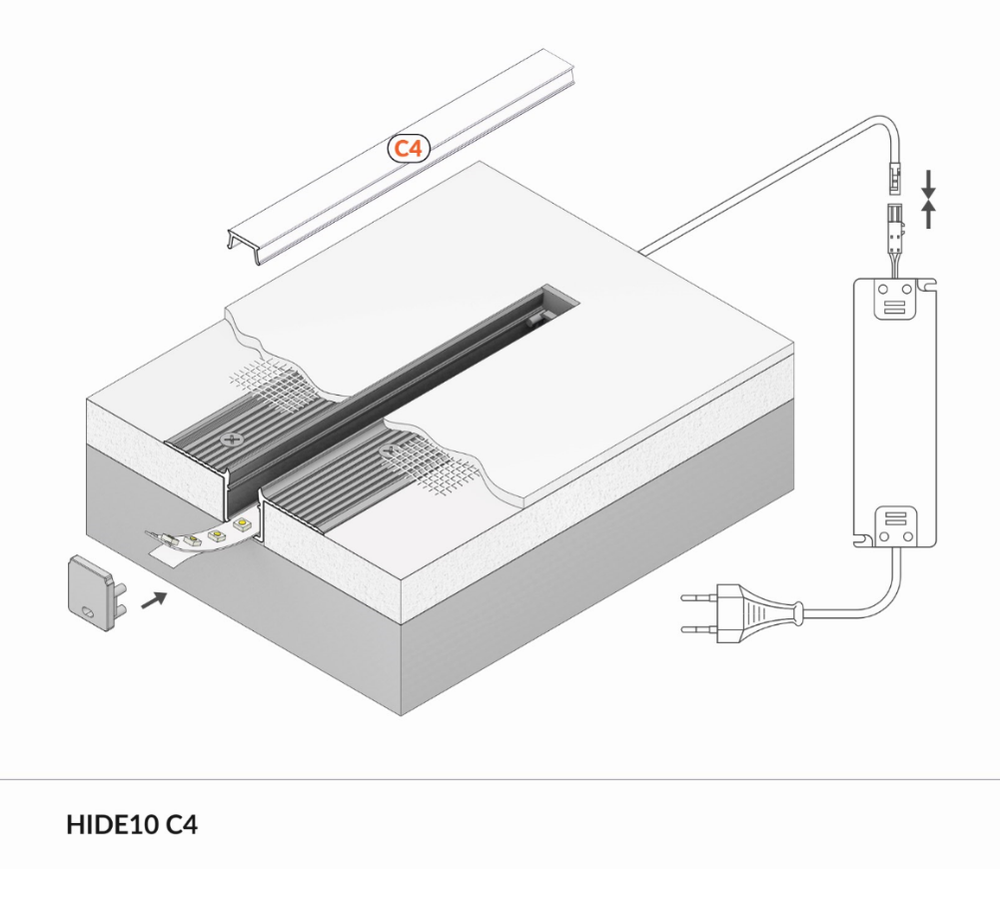 3m LED juostos profilis HIDE10 C4, neanoduotas aliuminis