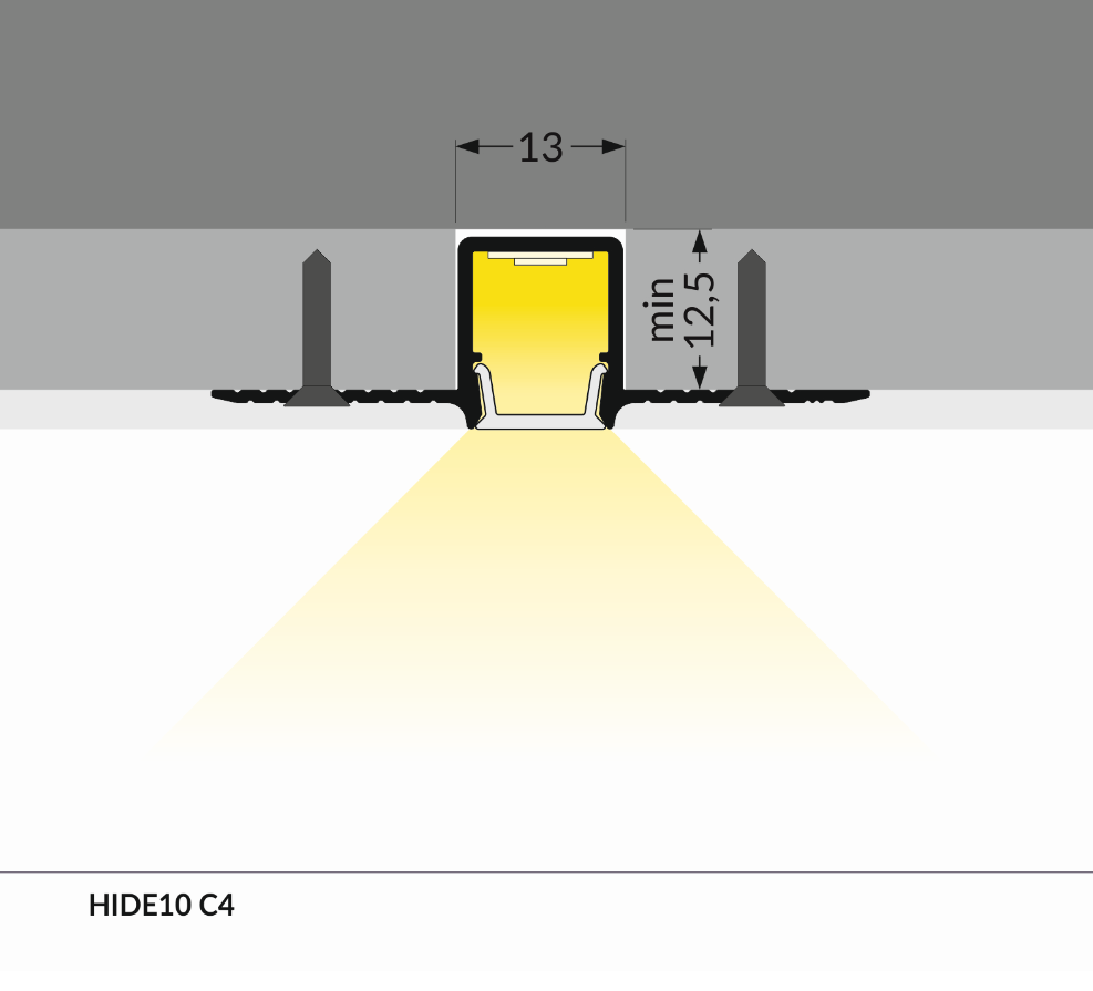 3m LED juostos profilis HIDE10 C4, neanoduotas aliuminis
