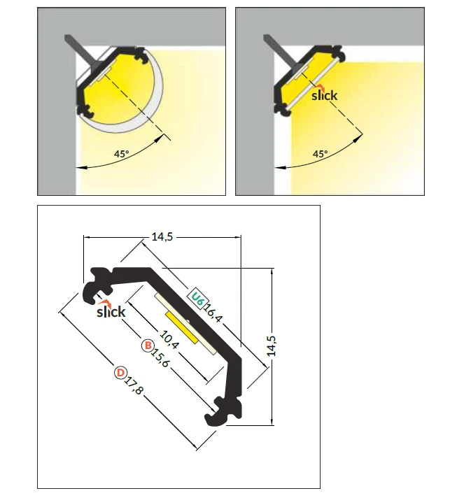 3m LED juostos profilis QUARTER10 BD/U6, anoduotas aliuminis