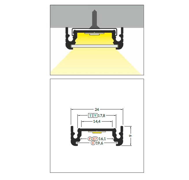 3m LED juostos profilis SURFACE14 EF/TY, baltai dažytas