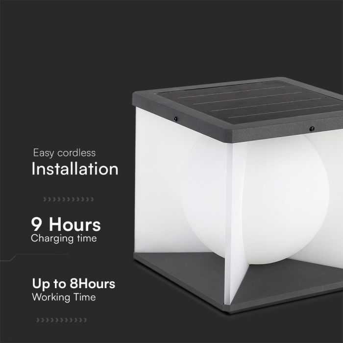 V-tac 3W LED įkraunamas lauko šviestuvas su saulės baterija, juodos/baltos sp., 3000K, IP65