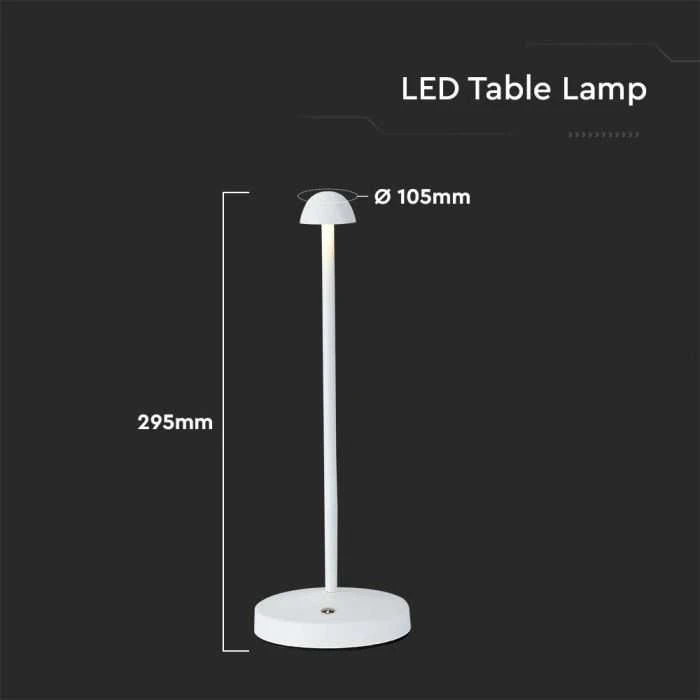 V-tac 3W LED įkraunamas stalinis šviestuvas, baltas, 3000/6000K, dimeriuojamas