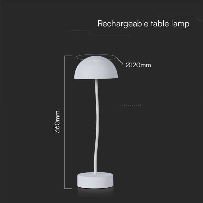 V-tac 3W LED įkraunamas stalo šviestuvas, baltas, 3000K, dimeriuojamas