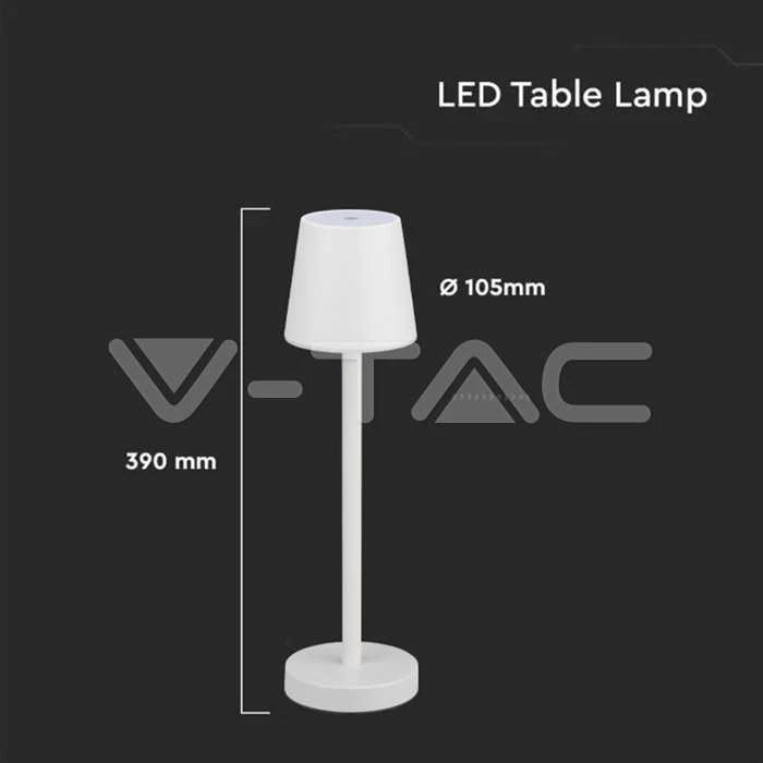 V-tac 3W LED įkraunamas stalo šviestuvas, baltas, 4000K, dimeriuojamas