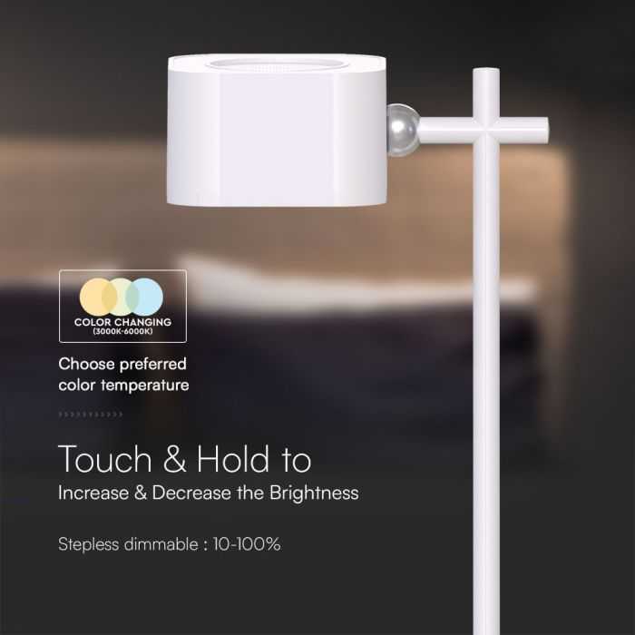 V-tac 3W LED įkraunamas stalo šviestuvas, baltas, 3000-6000K, dimeriuojamas
