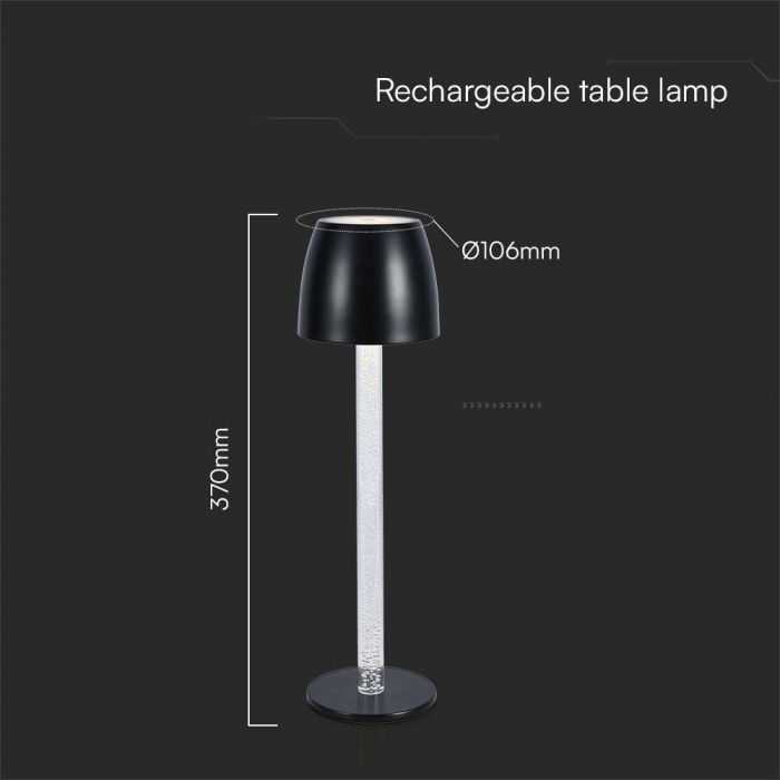 V-tac 3W LED įkraunamas stalo šviestuvas, juodas, 3000K, dimeriuojamas